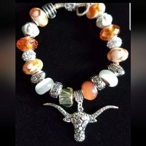 UT University of Texas Longhorn Football Collegate European Charm Bracelet 18cm